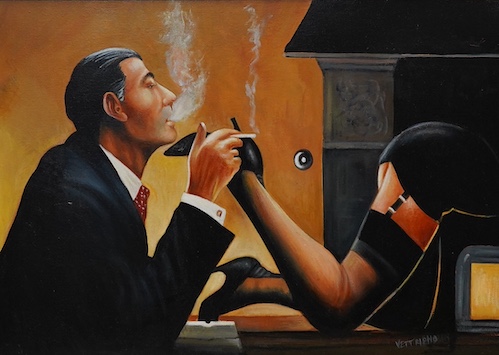 Style of Vettriano, oil on canvas, ‘Fetish’, 49 x 69cm. Condition - good